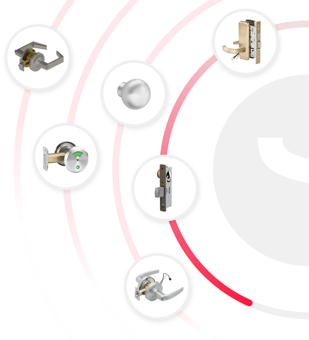 Various lock devices in a radar-like collage.