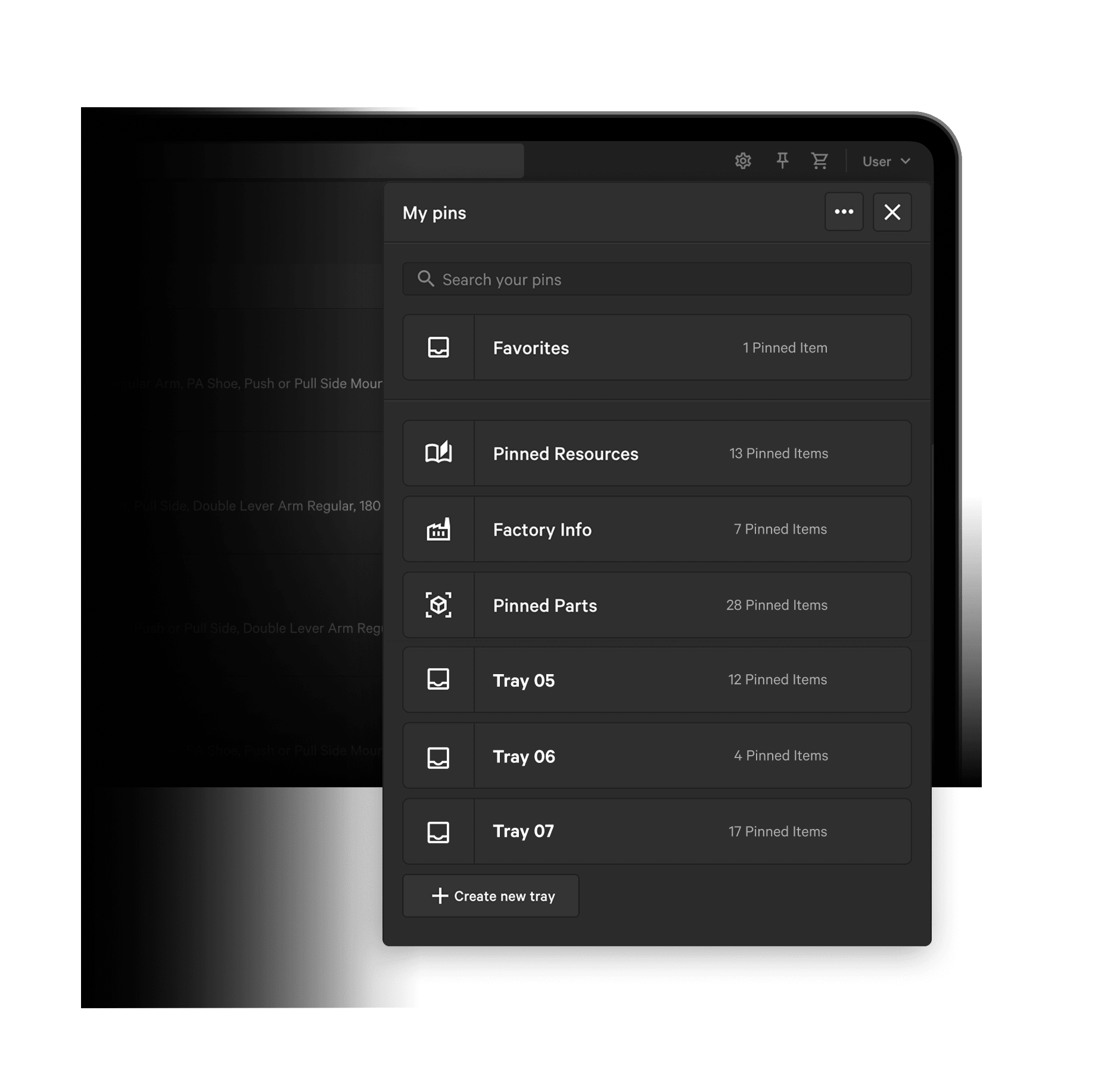 Laptop monitor in Source Mode, focused mainly on useful tools such as personal trays and pins