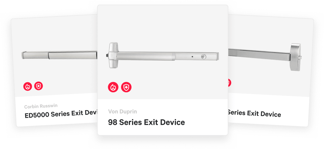 Three exit device product cards