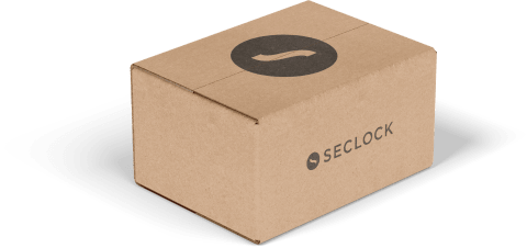 A cardboard box featuring the SECLOCK logo